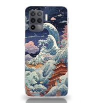 Oppo Reno 5 Lite Uyumlu Kanagawa Dalga Kolaj Desenli Şeffaf Telefon Kılıfı