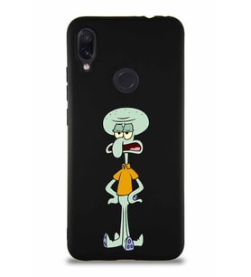 Xiaomi Redmi Note 7 Soft Premier Kapak Squidward Dokunaç Tasarımlı Silikon Kılıf - Siyah (Şeffaf)