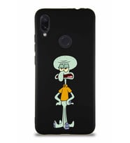 Xiaomi Redmi Note 7 Soft Premier Kapak Squidward Dokunaç Tasarımlı Silikon Kılıf - Siyah (Şeffaf)
