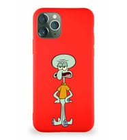 Apple iPhone 11 Pro Soft Premier Kapak Squidward Dokunaç Tasarımlı Silikon Kılıf - Kırmızı (Şeffaf)