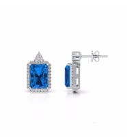 2,70 Karat Pırlantalı Blue Topaz Küpe (Altın-Beyaz)