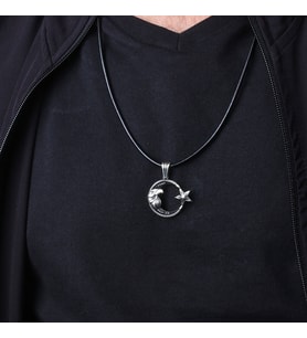 Deri İpli 925 Ayar Gümüş Ayyıldız Kartal Model Kolye (Gri)