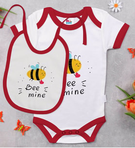 BK Kids Be Mine Tasarımlı Kırmızı Bebek Body Zıbın ve Mama Önlüğü Hediye Seti-1