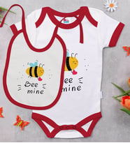 BK Kids Be Mine Tasarımlı Kırmızı Bebek Body Zıbın ve Mama Önlüğü Hediye Seti-1