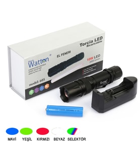 10W 2000 Lümen 4 Renkli Güçlü LED El Feneri Yüksek Performans Aydınlatma WT-605