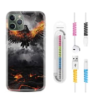 Apple iPhone 11 12 13 14 Pro Max Kılıf Kablo Koruma Spiral Silikon Ateş Kartalı 1766
