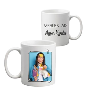 Yeni iş - Meslek Hediyesi Fotoğraflı Kişiye Özel İsim ve Unvan Baskılı Ofis Kupa Bardak