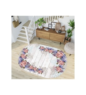 Eliana Home Baskılı, Yıkanabilir Kaymaz Taban Oval Halı LNA7209-HS454 100x150 cm (Krem)