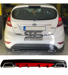 Ford Fiesta Mk7 Difüzör Arka Tampon Eki 2 Egzoz Çıkışlı Kırmızı Lüx Tip