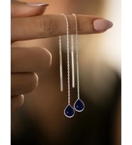 Safir Taşlı Zincir Damla Model Gümüş Kadın Küpe 201025618