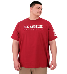 Mode XL Büyük Beden Erkek Baskılı T-Shirt Los Angeles U25031 Bordo