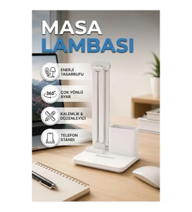 Çocuklar İçin LED Masa Lambası Telefon Standlı Kalemlikli Ayarlanabilir Işık