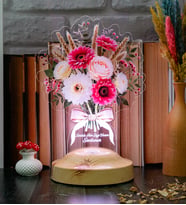 Günbatımı Gerbera Buketi LED Lamba - İsme Özel Solmayan Çiçek Buketi Yıldönümü ve Sevgililer Günü Hediyesi