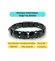 Sertifikalı Obsidyen Kilit Kapama Roleks Doğal Taş Deri Bileklik
