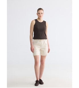 LCW Comfort Bej Beli Lastikli Soft Touch Kadın Şort