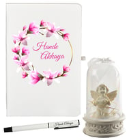 Arkadaşa Hediye Kişiye Özel Defter ve Işıklı Melek Fanus Hediye Seti