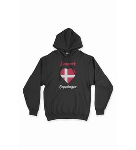 Kopenhang Danimarka Bayraklı Kalpli Siyah Sweatshirt Hoodie