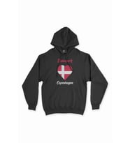 Kopenhang Danimarka Bayraklı Kalpli Siyah Sweatshirt Hoodie