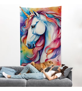 Sevimli Renkli Unicorn Duvar Örtüsü-7919