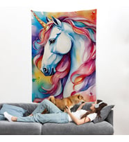Sevimli Renkli Unicorn Duvar Örtüsü-7919