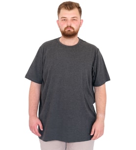 Mode XL Büyük Beden Erkek T-Shirt Bisiklet Yaka U25035 Antrasit