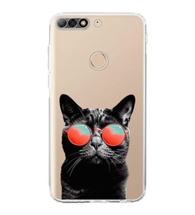 PrintiFy Huawei Y7 2018 ile Uyumlu Kedi 3 Kamera Korumalı Şeffaf Kılıf