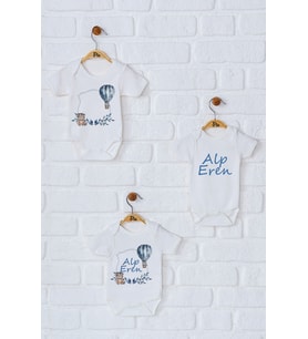 Pia Baby Premium %100 Pamuk İsme Özel Organik Baskılı Üçlü Set Çıtçıtlı Bebek Body Zıbın Modelleri 5005-18 (Ekru)