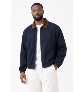 Erkek Gabardin Ceket Oversize Polo Yaka Detaylı Rahat Kalıp Beli Lastikli (Lacivert)