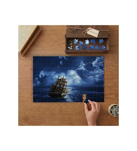 Yelkenli Gemi - Şimşek - Deniz Manzarası Tasarımı 240 parça Ahşap Puzzle Ahşap Kutuda MP05602
