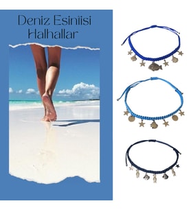 Handcraftedbyoz, Kadın, Paraşüt, Makrome El yapımı, Deniz Esintisi Halhal (Mavi)