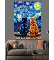 Van Gogh Tarzı İki Kedi Dekoratif Kanvas - Mdf Ahşap Tablo