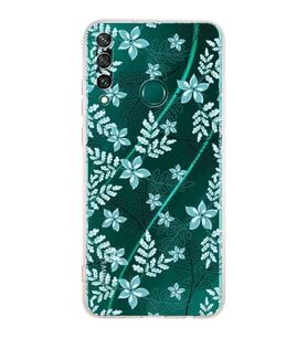 PrintiFy Huawei Y6P Uyumlu Kamera Korumalı Floral Su Yeşili Tasarımlı Şeffaf Silikon Kılıf