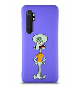 Xiaomi Mi Note 10 Lite Soft Premier Kapak Squidward Dokunaç Tasarımlı Silikon Kılıf - Mor (Şeffaf)