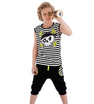 Kuru Kafa Erkek Çocuk T-shirt Kapri Şort Takım (Siyah)