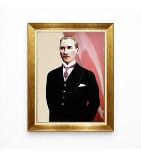 Tablore Atatürk Portresi Kanvas Tablo - Türk Bayrağı Temalı Altın Varaklı Çerçeve