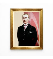 Tablore Atatürk Portresi Kanvas Tablo - Türk Bayrağı Temalı Altın Varaklı Çerçeve