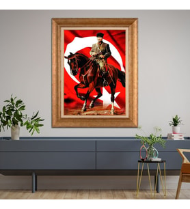 Altın Varaklı Çerçeveli Paspartulu Atatürk Tablo DC0779 (Gold)