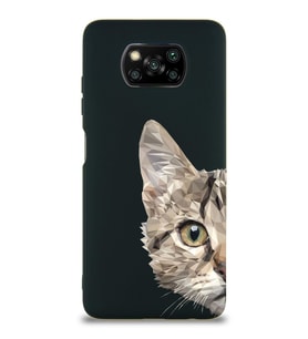 Xiaomi Poco X3 Pro Uyumlu Lansman Kılıf Catface Tasarımlı İçi Kadife Kapak-Siyah (Şeffaf)