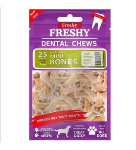 Freshy Dental Chews Natural Mini Bones Sığır Etli Köpek Ödül Kemiği 25 Adet