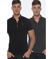 Dewberry Erkek Pamuklu Fermuarlı Tişört 2'li Set Siyah-Antrasit T8571 Günlük Giyim, Casual Stil, Şehir Stili