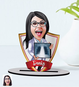 BK Gift Kişiye Özel İsimli Kadın Radyolojist Karikatürlü Ahşap Biblo Model-1