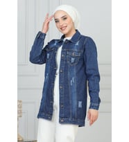 Cebi Lazer Detaylı Kot Ceket Koyu Mavi 6095