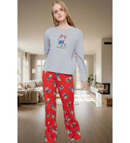 Ayıcıklı Kadın Pijama Takımı; Kışlık Rahat ve 2'li Set Zarifane Tasarım (Gri-Melanj)