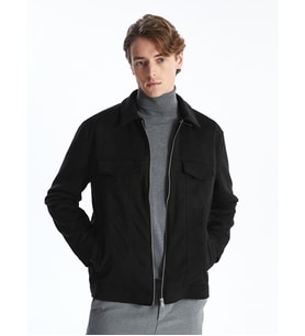 LCW Vision Siyah Slim Fit Gömlek Yaka Süet Erkek Ceket