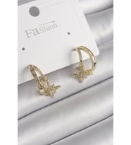 Pirinç Gold Renk Zirkon Taşlı Halka Model Yıldız Detay Kadın Küpe - TJ-BKP9989