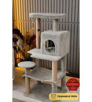 Çok Katlı Yıkanabilir Kedi Tırmalama Ve Oyun Evi- Dubai Gri (Açık Gri)
