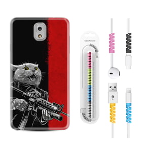 Samsung Note 3 4 5 8 9 20 Ultra 10 Lite Kılıf Kablo Koruma Spiral Silikon Çılgın Kedi 1674