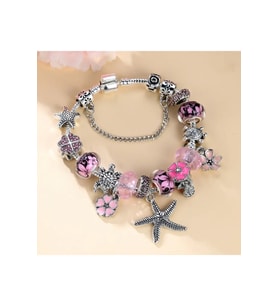 Yeni Tarz , Crystal Pembe Star Çiçek Aşk , Sevgi Charmlı Bileklik, Ahşap Kutu İçerisinde