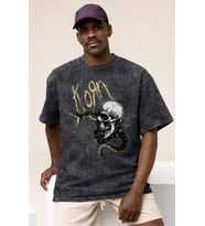 Korn Rock Metal Müzik Grubu Baskılı Unisex Oversize Vintage Yıkamalı Tişört