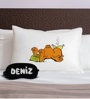BK Gift Kişiye Özel Eğlenceli Kedi Tasarrımlı Pamuklu Yastık Kılıfı ve Göz Bandı Uyku Seti-8, Tasarım Ev Tekstili, Uyku Bandı, Ev Hediyesi